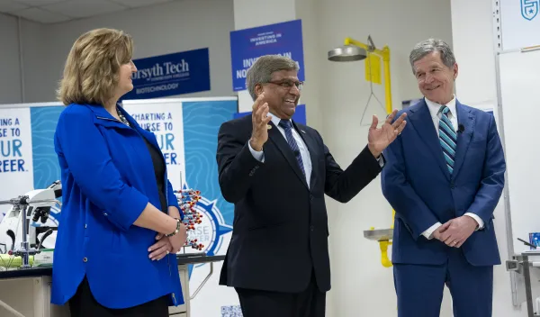 First Lady Jill Biden receives a briefing on biotechnology workforce investments at Forsyth Technical Community College, Friday January 26, 2024, in Winston-Salem, North Carolina. (Official White House Photo by Erin Scott)