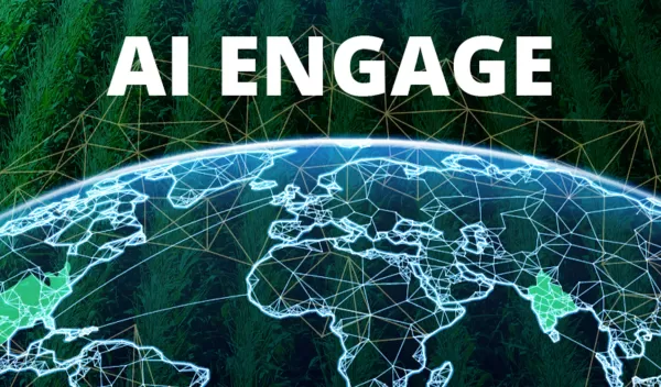 banner for AI Engage with an abstract globe