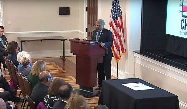 U.S. National Science Foundation Director Sethuraman Panchanathan gathered with leaders from the White House; the departments of Commerce, Defense and Energy; and the chief executive officer of the National Center for the Advancement of Semiconductor Technology (Natcast) at the White House.