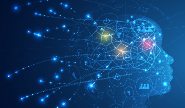 graphic of person with interconnected lines and icons