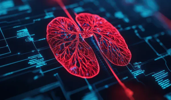 AI-generated graphic representation of digital screen showing replica of human kidney system