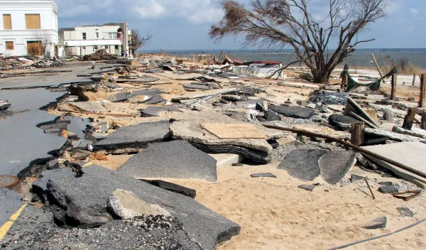 Massive erosion caused by Hurricane Katrina in Bay St. Louis, Miss.