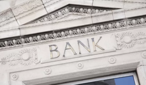 part of building with the word Bank on it