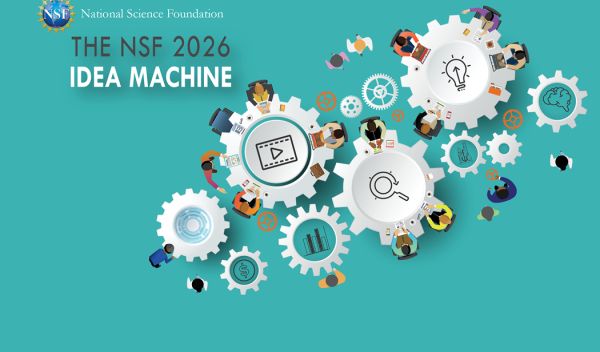 visual graphic of moving reels with the NSF logo and text displaying The NSF 2026 Idea machine