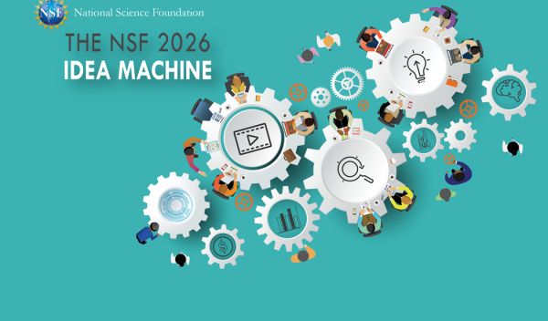 visual graphic of moving reels with the NSF logo and text displaying The NSF 2026 Idea machine
