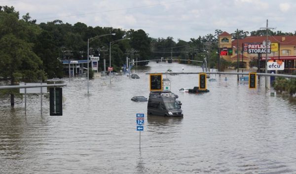 Flooded street in Baton Rouge, Louisiana