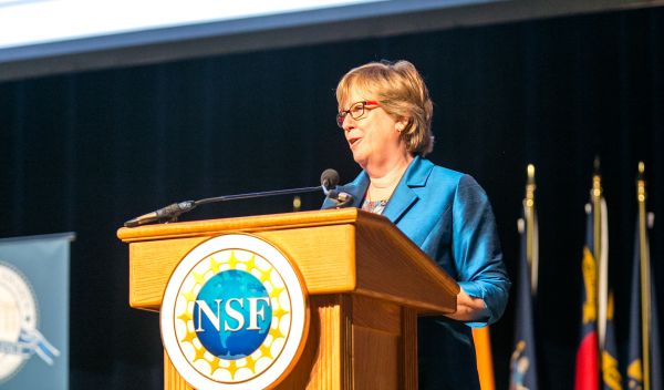 Joan Ferrini-Mundy, NSF assistant director for Education and Human Resources, addresses awardees.