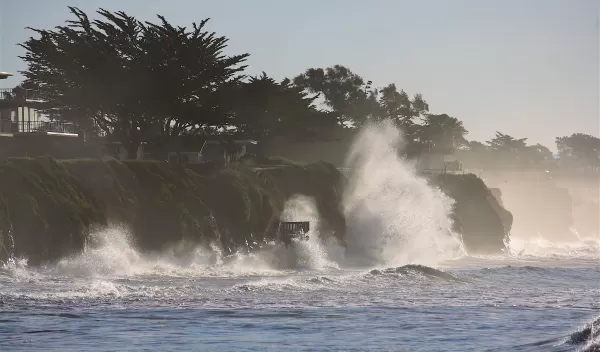 Big waves affect beach access and ocean bluffs at the Isla Vista, California study site.