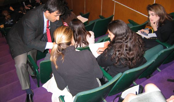 physics professor with undergraduates