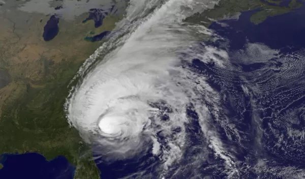 Satellite view of water flowing into North Carolina's Neuse River estuary.