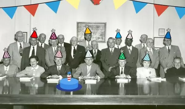 inaugural national science board members wearing party hats