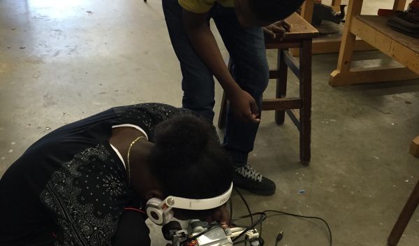 two students working in a makerspace