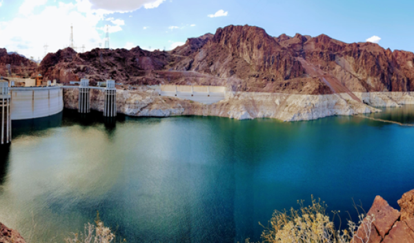 Lake Mead, formed by the Hoover Dam, is at very low levels because of an ongoing Southwest drought.