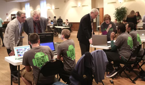 students and participants at Mobile Apps Expo at Trinity College