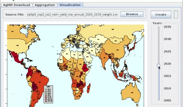 screenshot showing agMIP data mapping tool with world map