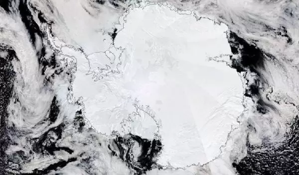 A satellite image of Antarctic sea ice on Jan. 6, 2022.