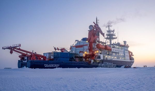 the Polarstern icebreaker frozen into Arctic sea ice