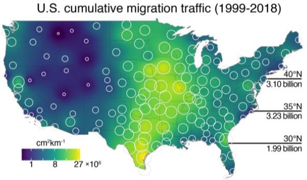 map colors indicate estimates of migration traffic