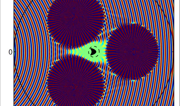 graphic representation shows how three active sources cloak an incoming circular wave