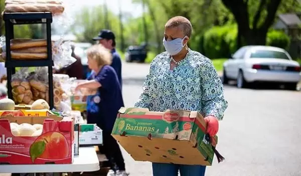 food being distributed at a drive-up food pantry