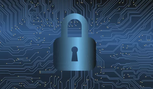 abstract blue background with a security lock