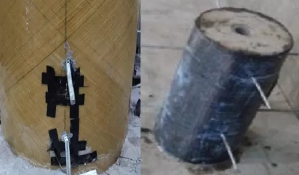 Samples of cement-polyvinyl fiber mixture; fiberglass column; carbon fiber column; nickel titanium