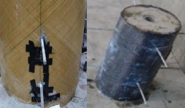 Samples of cement-polyvinyl fiber mixture; fiberglass column; carbon fiber column; nickel titanium