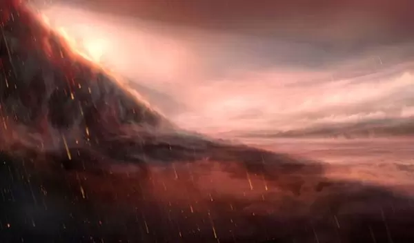 A graphic depicting iron rain falling on exoplanet WASP-76b