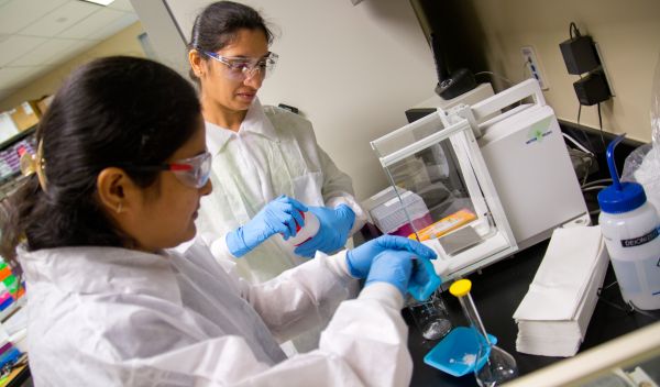 Students prepare solutions in a lab at Austin Community College