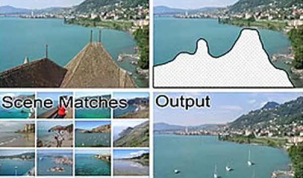 Images of original, input, scene matches, and output.