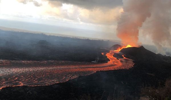 Fissure 8 lava fountain and lava channel during 2018 KÄ«lauea eruption