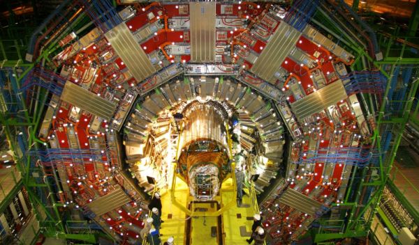 Photograph of the compact muon solenoid detector at CERN.