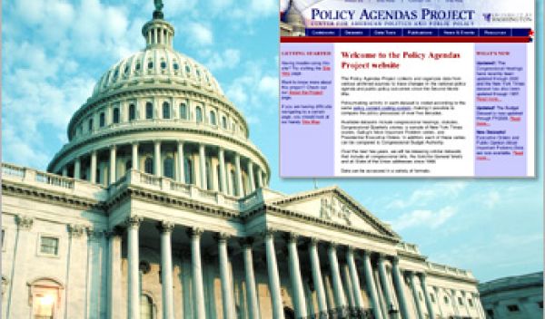 Capital Building with inset of Policy Agendas Website.