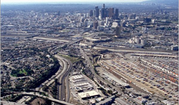 Aerial photo of Rte 10 & 5 interchange, Los Angeles, CA.