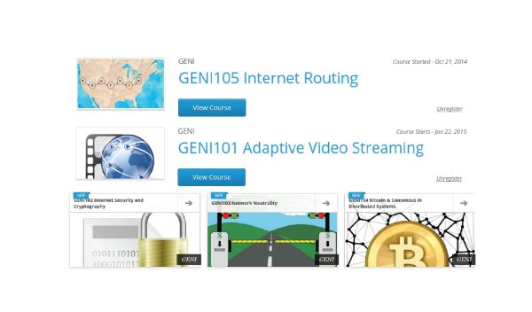 screenshot showing Courses on next-generation networking available on the GENI MOOC site.
