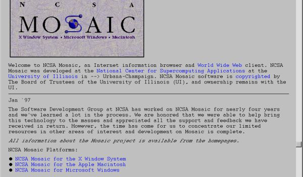 Screen shot of the Mosaic Web browser interface.