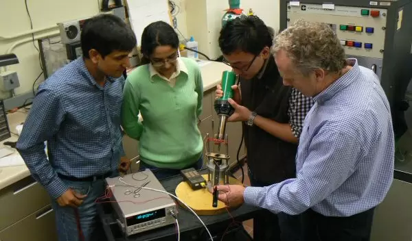 Photo, left-to-right, of Vijay Srivastava, Kanwal Bhatti, Yintao Song and Richard James.