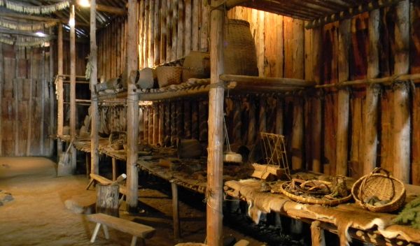 interior of a reconstructed Iroquoian longhouse