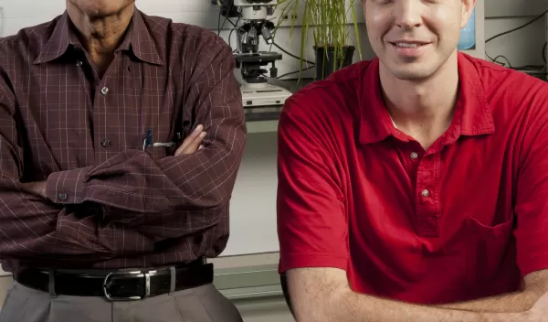 Ohio State engineers Bharat Bhushan (left) and Gregory Bixler (right).