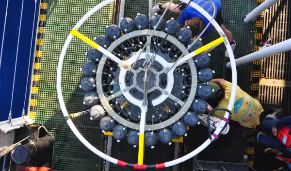 Researchers retrieve samples in order to analyze how water chemistry in the Sargasso Sea may be changing