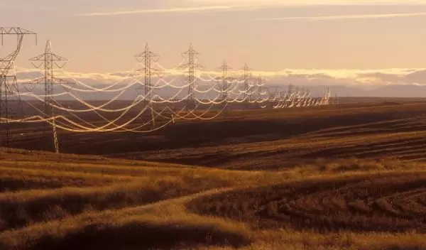 power lines course through the hills
