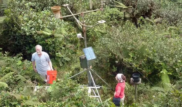 Scientists at a weather station near equipment