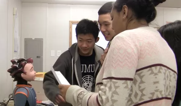 young people with robot