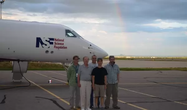 Scientists next to the NSF/NCAR Gulfstream-V aircraft.