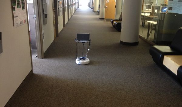 One of the Rochester Institute of Technology's educational co-robots roams the hallways.