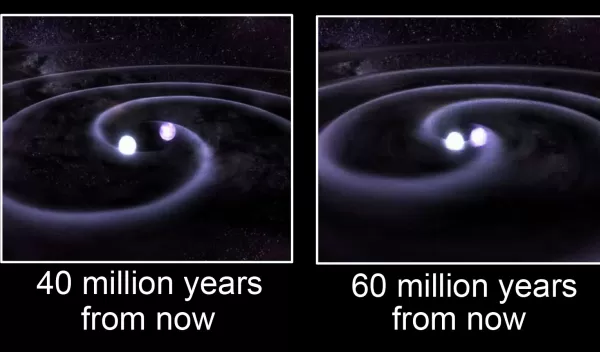 two white starts orbiting one another.