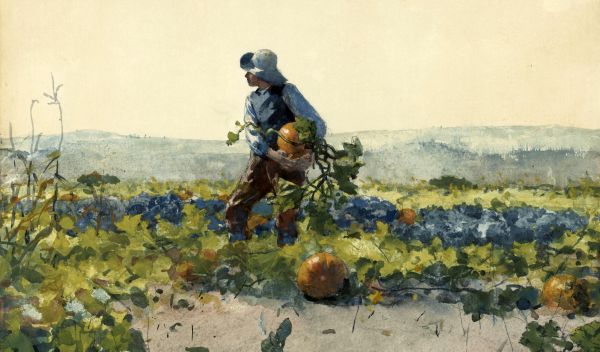 Winslow Homer's 1887 painting For to Be a Farmer's Boy.