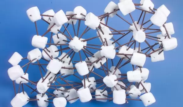 Photo showing marshmallows representing hairy spheres connected with plastic coffee stirrers.