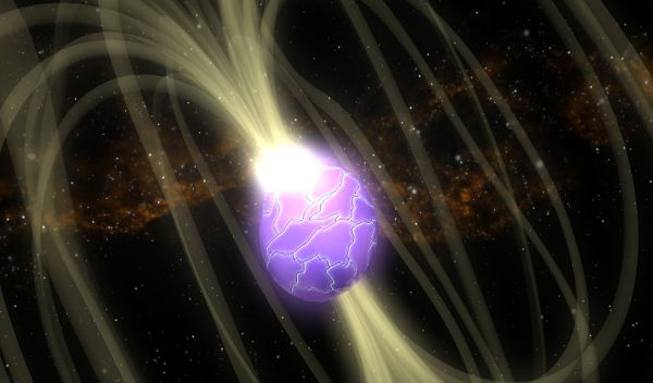 Illustration of a highly-magnetized neutron star undergoing a "starquake."