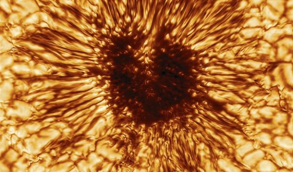 the first sunspot image taken on January 28, 2020 by the NSF's Inouye Solar Telescope's Wave Front Correction context viewer